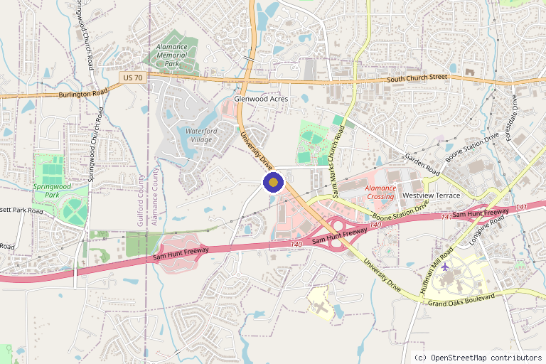 Map showing the location of Alamance Esthetics in Burlington, NC