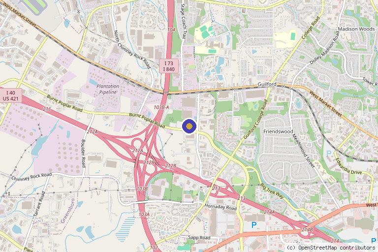 Map showing the location of Dove Youthology Aesthetics Institute in Greensboro, NC