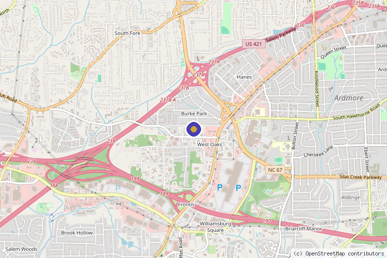 Map showing the location of Piedmont Integrative Medicine, PA in Winston-Salem, NC