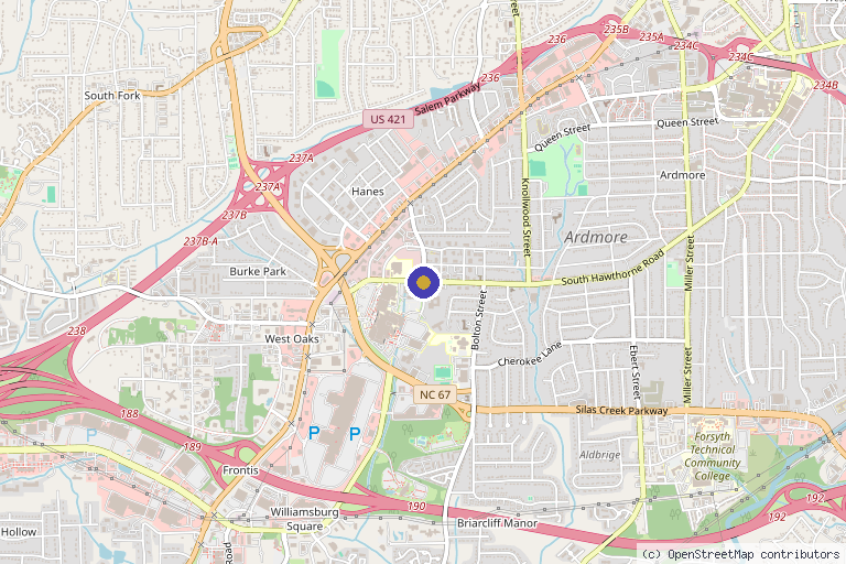 Map showing the location of Novant Health Wound Care & Hyperbaric Medicine – Winston-Salem in Winston-Salem, NC
