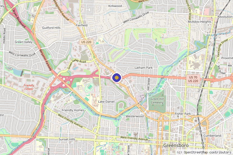 Map showing the location of The Healing Space in Greensboro, NC