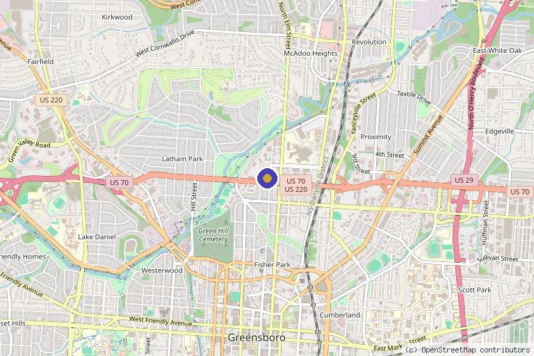Map showing the location of EmergeOrtho Greensboro Orthopedic Clinic on Wendover in Greensboro, NC
