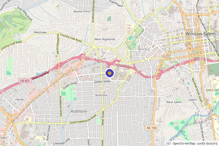 Map showing the location of Theodore Bourls Stem Jr., MD in Winston Salem, NC