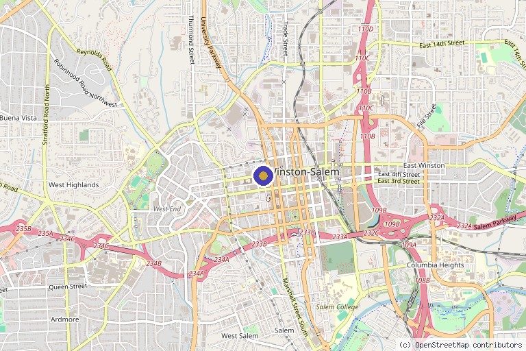 Map showing the location of AgeRejuvenation – Winston-Salem in Winston-Salem, NC