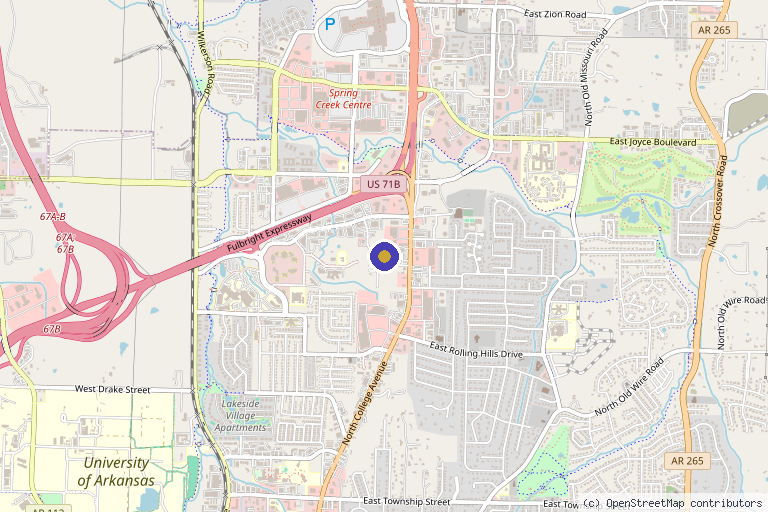 Map showing the location of Elysian Aesthetics Center in Fayetteville, AR