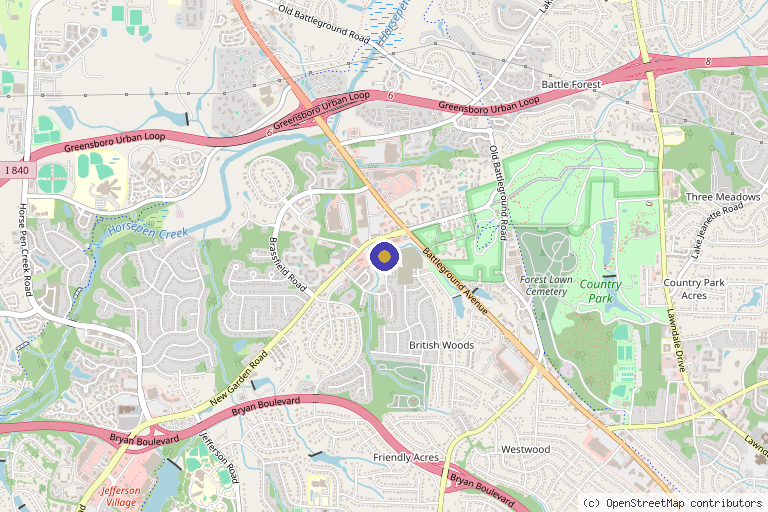 Map showing the location of Rejuvenation MD Aesthetics & Vein Center in Greensboro, NC