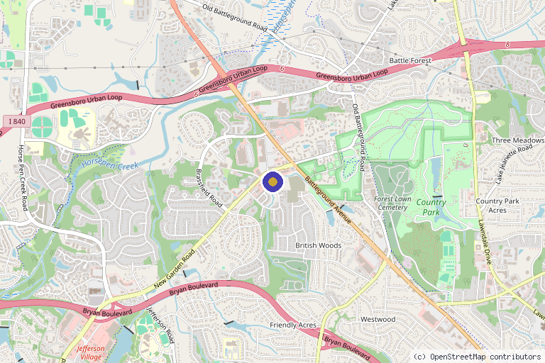 Map showing the location of Luxe Aesthetics in Greensboro, NC