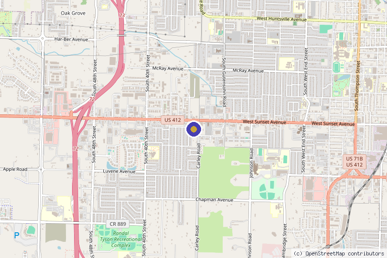 Map showing the location of Dynamis Physical Therapy in Springdale, AR