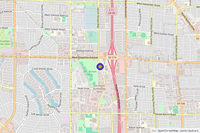 Map showing the location of Sarah Cannon Transplant and Cellular Therapy Program at MountainView Hospital Outpatient Clinic in Las Vegas, NV