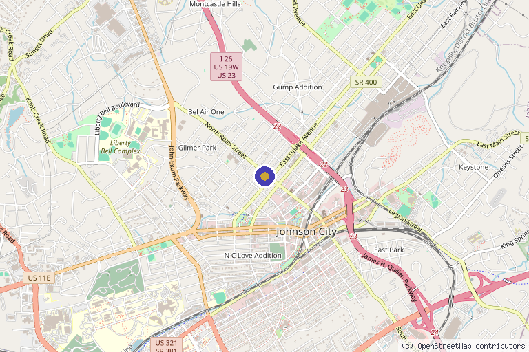 Map showing the location of Body Health & Mind Center Med Spa & Salon in Johnson City, TN