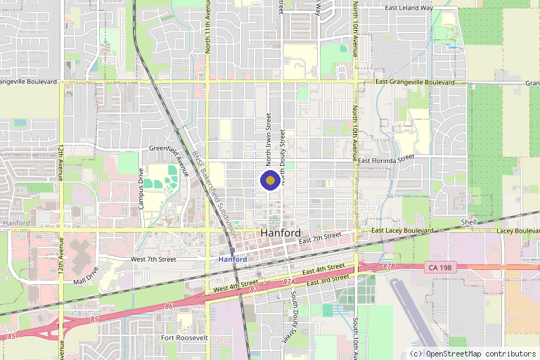 Map showing the location of Excellence Medical Spa in Hanford, CA