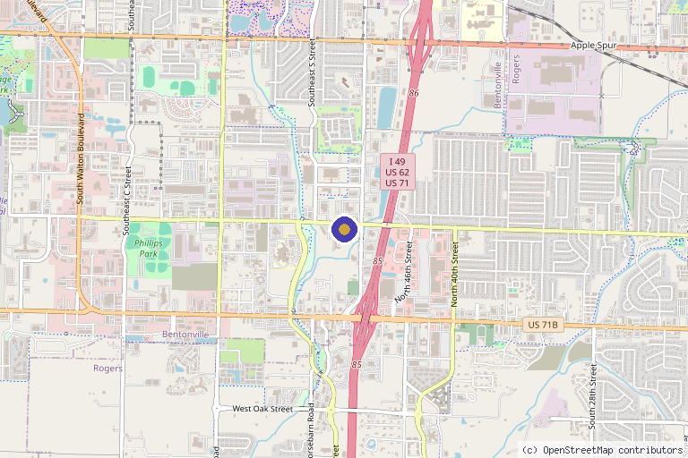 Map showing the location of SoftWave Therapy of Bentonville in Bentonville, AR
