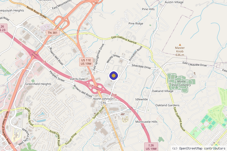 Map showing the location of Regen & Restore in Johnson City, TN