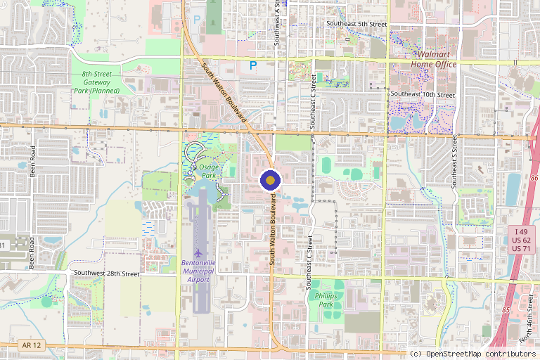 Map showing the location of The F.A.R.M. Clinic in Bentonville, AR