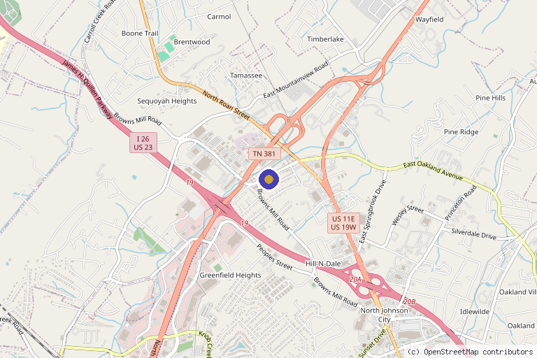 Map showing the location of Balanced Medical Center in Johnson City, TN