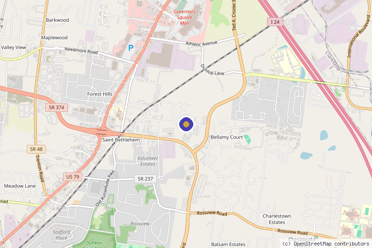Map showing the location of Nashville Pain Center in Clarksville, TN