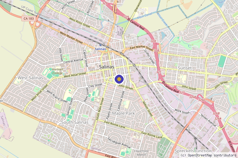 Map showing the location of Elevate Spa MD in Salinas, CA