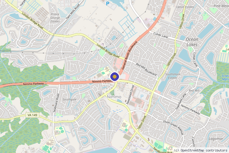 Map showing the location of Optimal Well M.D. in Virginia Beach, VA