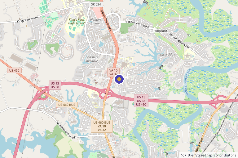 Map showing the location of James Henick, MD in Suffolk, VA