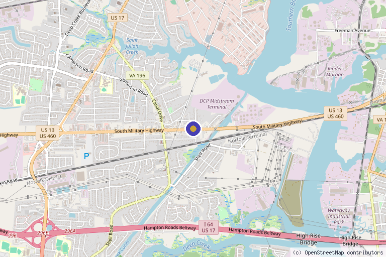 Map showing the location of Goode Sports Medicine and Wellness in Chesapeake, VA