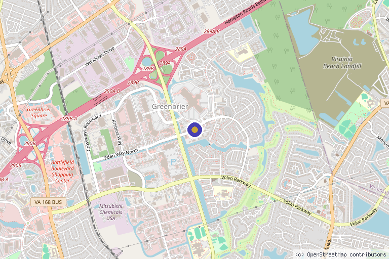 Map showing the location of Saunora V Prom, DO, FAOASM in Chesapeake, VA