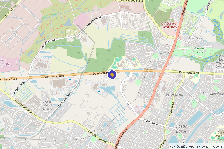 Map showing the location of Virginia Surgical Arts in Virginia Beach, VA