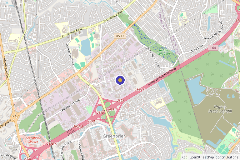 Map showing the location of Institute of Epidermal Cell Therapy in Chesapeake, VA