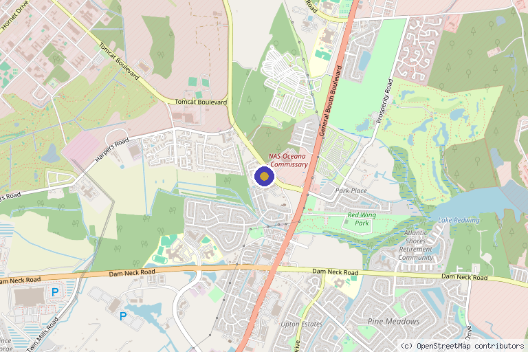 Map showing the location of Sunshine Health DPC in Virginia Beach, VA