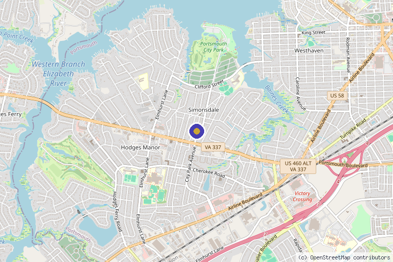 Map showing the location of Regeneration Medical & Sports Massage in Portsmouth, VA