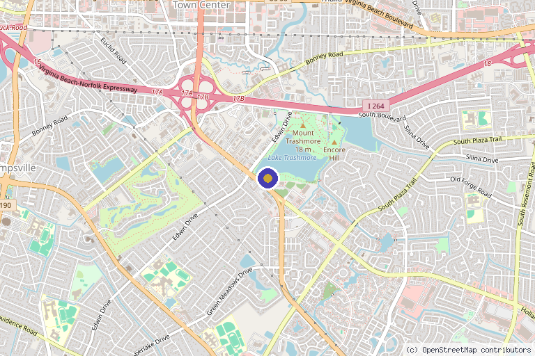 Map showing the location of Transformations Aesthetics & Wellness in Virginia Beach, VA