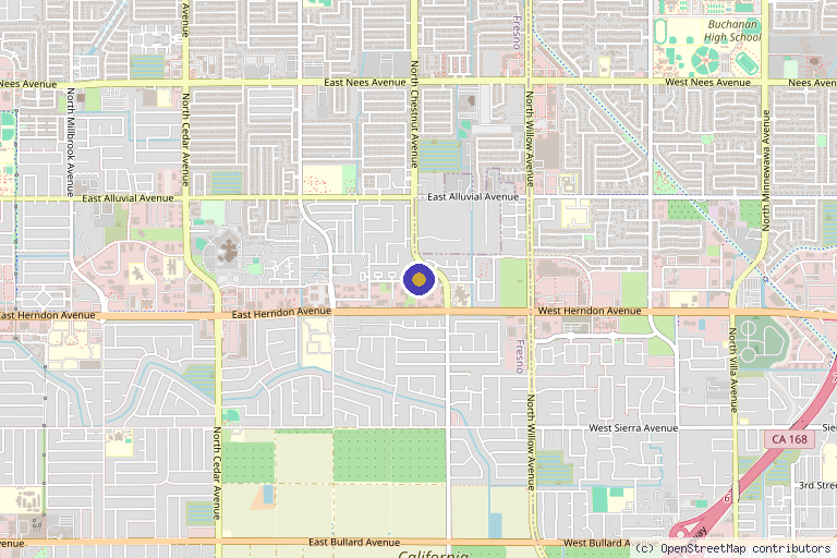 Map showing the location of Restorative Health & Wellness in Fresno, CA