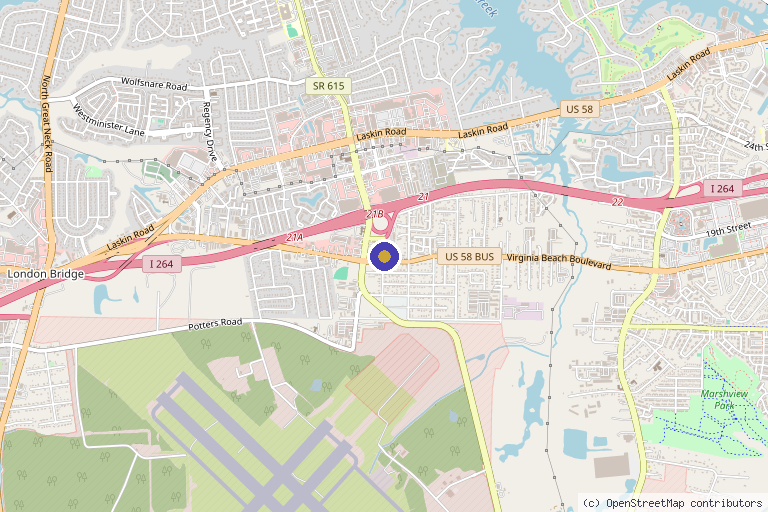 Map showing the location of Virginia Surgical Center in Virginia Beach, VA