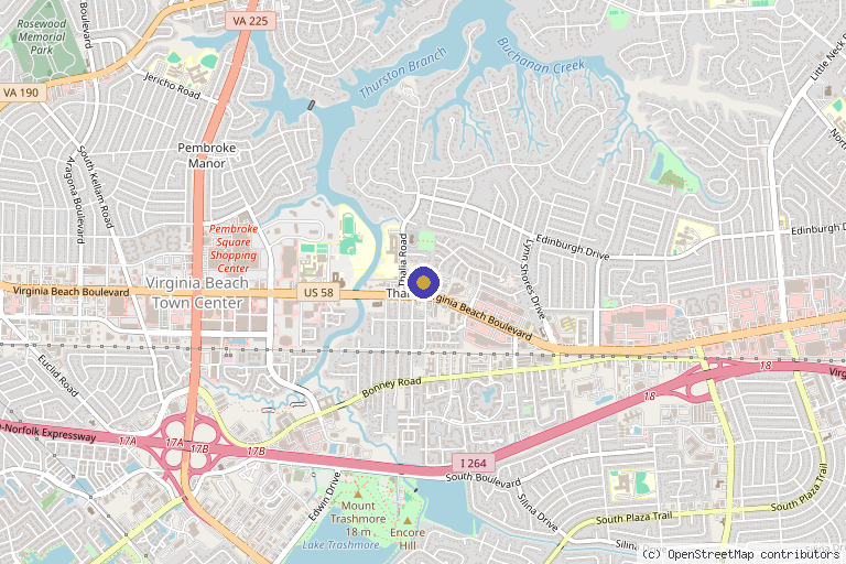 Map showing the location of Revive Aesthetics & Wellness in Virginia Beach, VA
