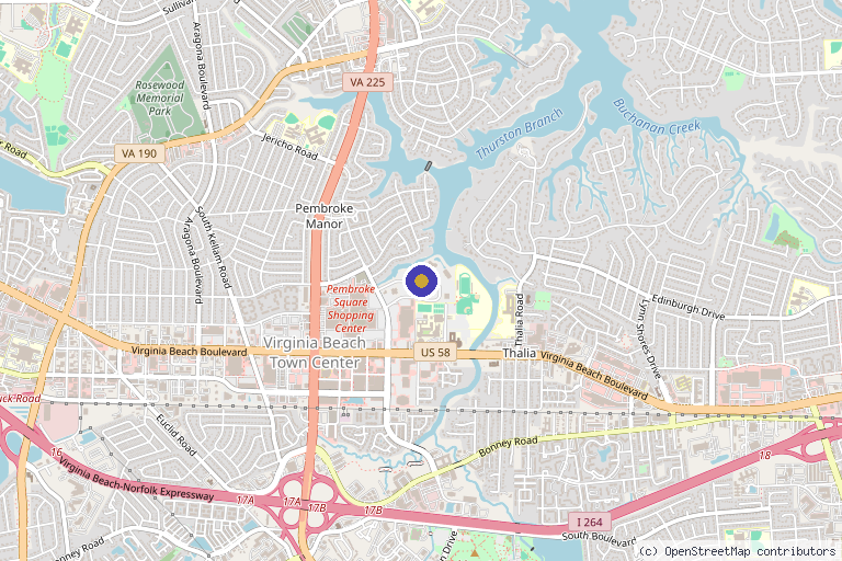 Map showing the location of Rejuvinix in Virginia Beach, VA