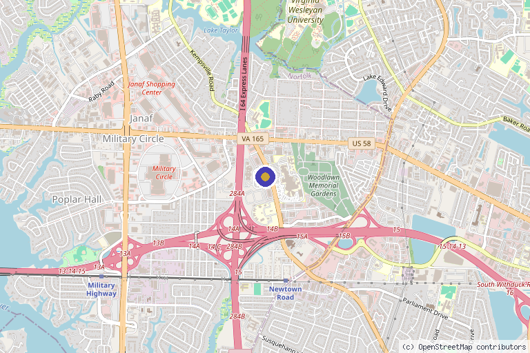 Map showing the location of Pariser Dermatology Specialists, LTD in Norfolk, VA