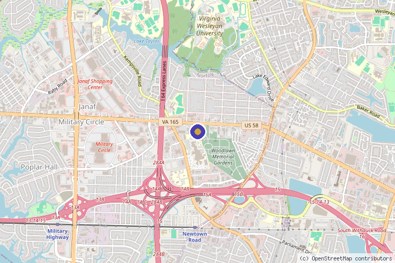 Map showing the location of EVMS Facial Plastic Surgery & Aesthetic Med Spa in Norfolk, VA