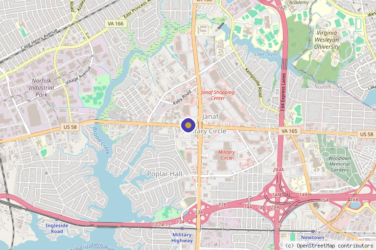 Map showing the location of Akeso Health and Wellness in Norfolk, VA