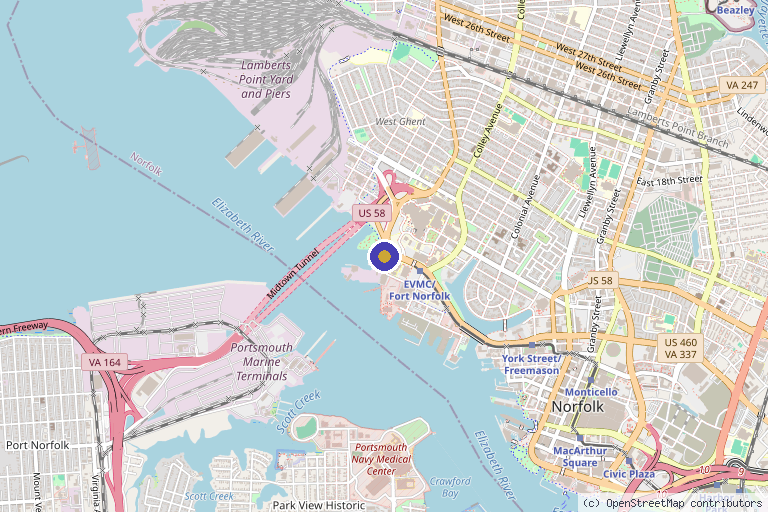Map showing the location of Guy Trengove-Jones MD, Plastic Surgeons of Hampton Roads in Norfolk, VA