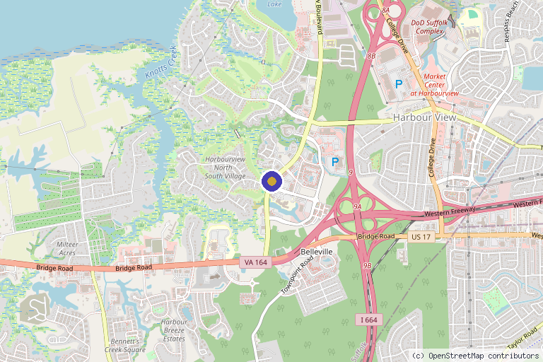 Map showing the location of Stems Spa at 1Foot 2Foot Centre in Suffolk, VA