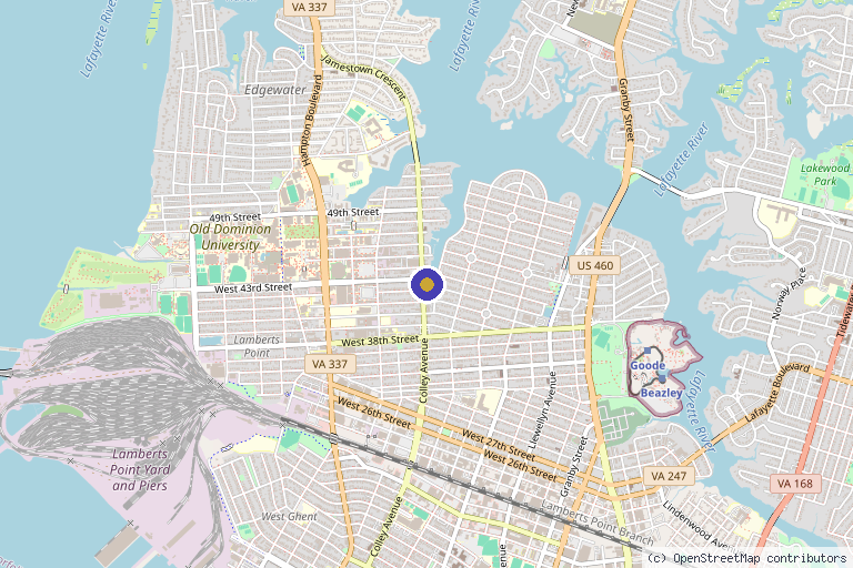 Map showing the location of Movement is Medicine Physical Therapy and Sports Performance in Norfolk, VA