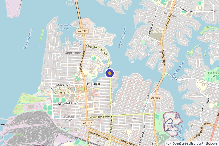 Map showing the location of Collaborative Health Outreach of Virginia in Norfolk, VA