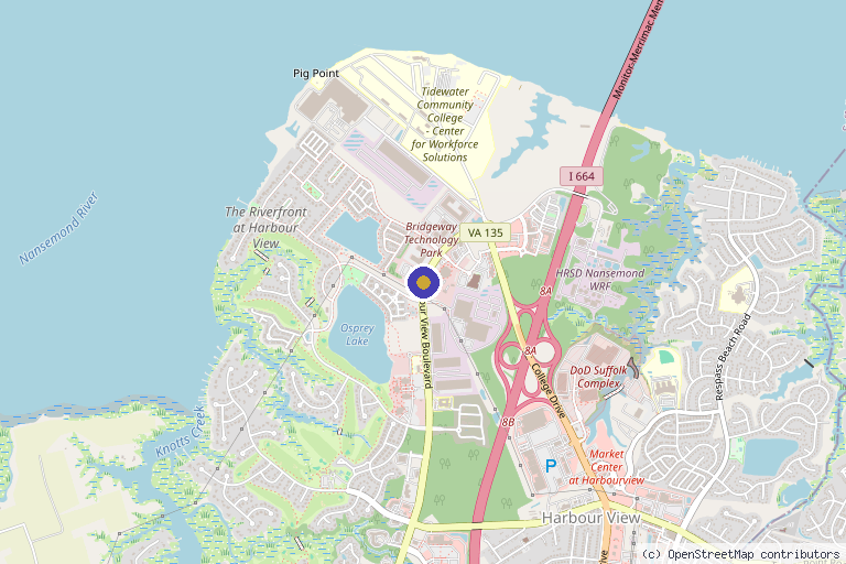 Map showing the location of Velocity Clinical Research in Suffolk, VA