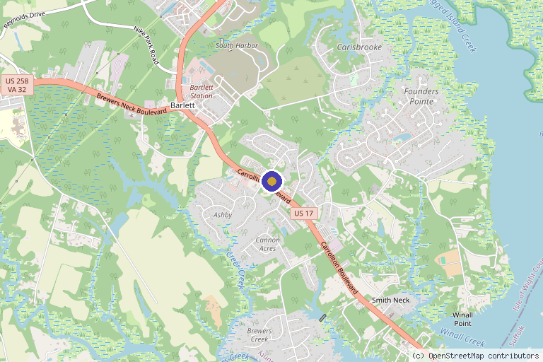 Map showing the location of Alternative Aging & Wellness in Carrollton, VA