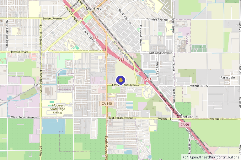 Map showing the location of Rao Dermatology in Madera, CA