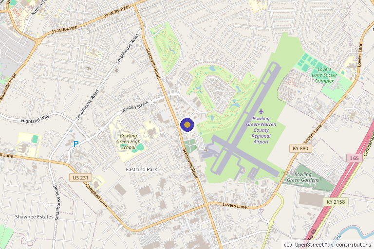 Map showing the location of Kentucky Skin Cancer Center in Bowling Green, KY