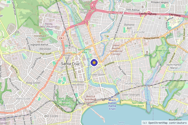 Map showing the location of Ritual Aesthetics in Santa Cruz, CA