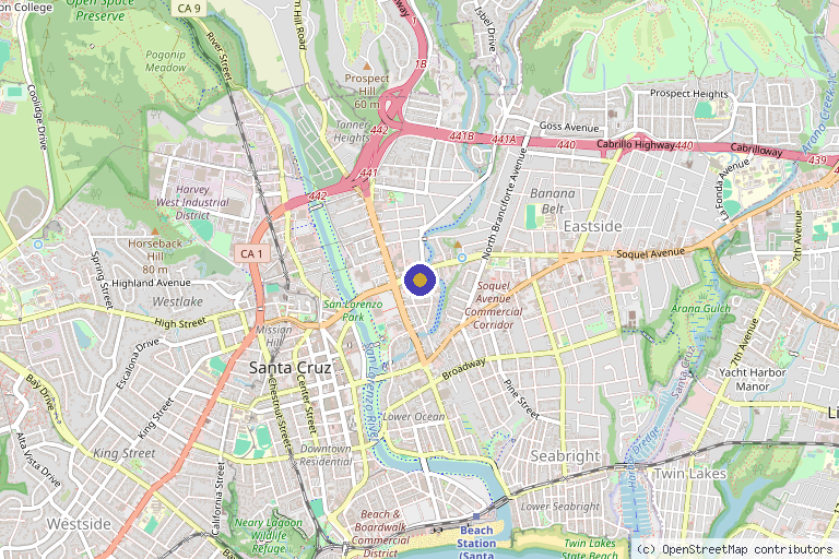 Map showing the location of MASI Clinic Santa Cruz in Santa Cruz, CA