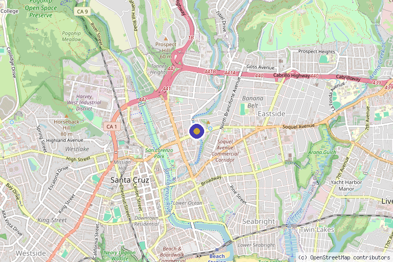Map showing the location of Santa Cruz Naturopathic Medical Center in Santa Cruz, CA