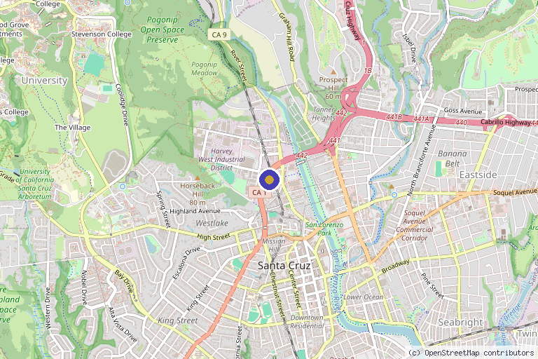 Map showing the location of Santa Cruz Acupuncture Orthopedics and Sports Medicine Clinic in Santa Cruz, CA