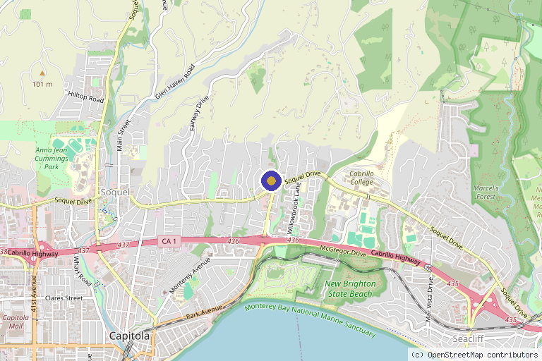 Map showing the location of Dr. Thomas R. Yarema, MD at Center for Wellness & Integrative Medicine in Soquel, CA